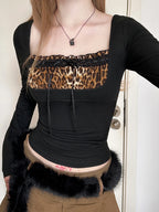 Leopard Square Collar Knit Top