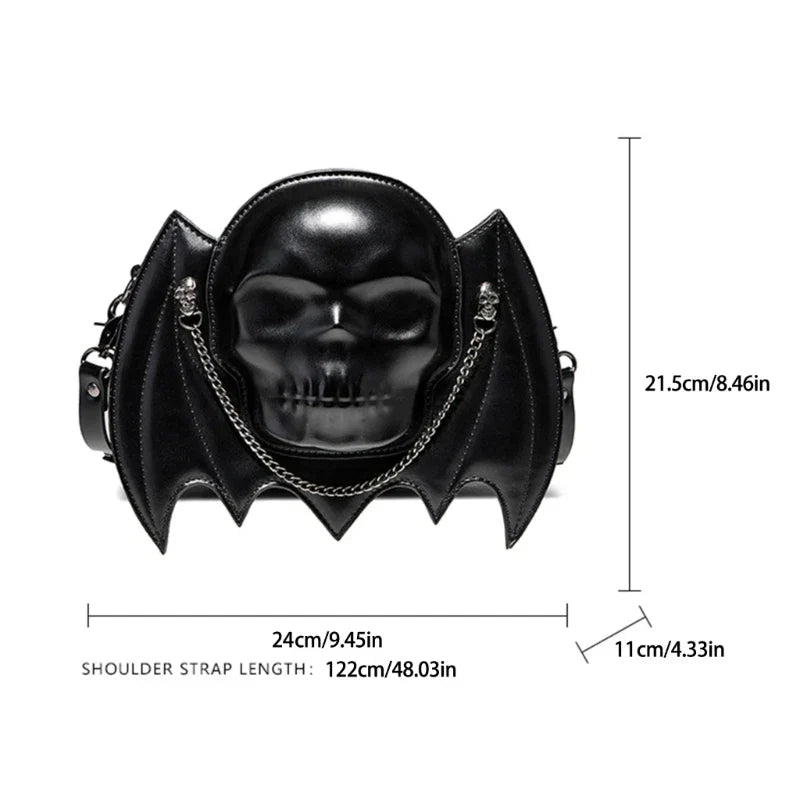 Alternative Fashion Skull Shaped Gothic Bat Wing Metal Chain Shoulder Bag Halloween