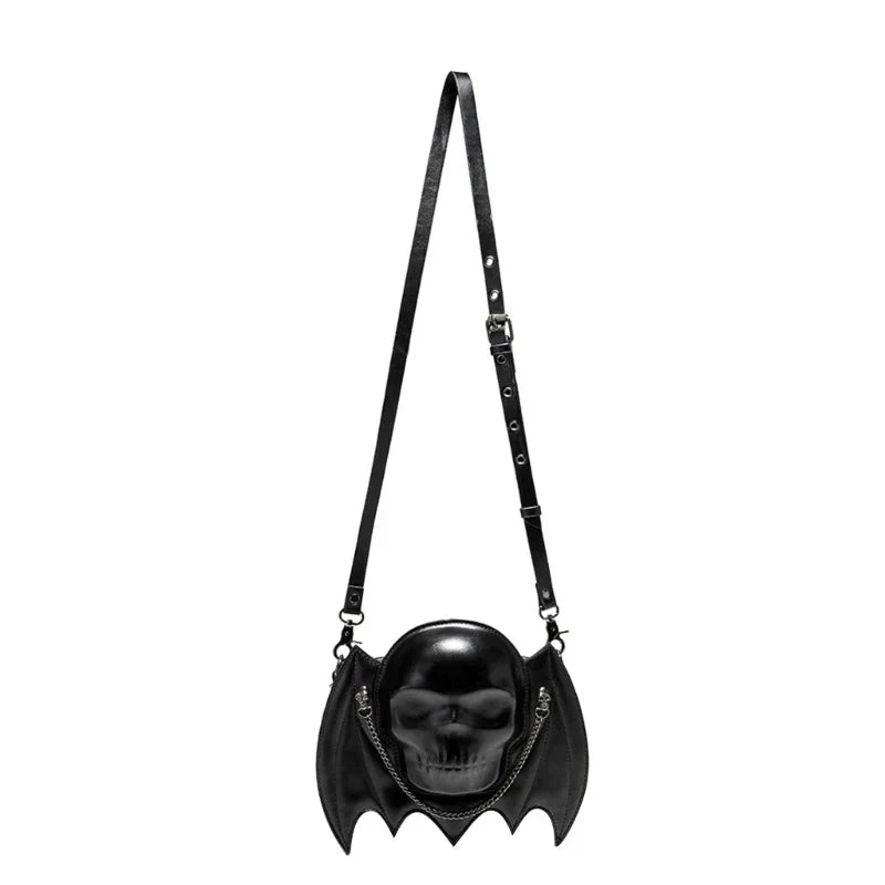 Alternative Fashion Skull Shaped Gothic Bat Wing Metal Chain Shoulder Bag Halloween