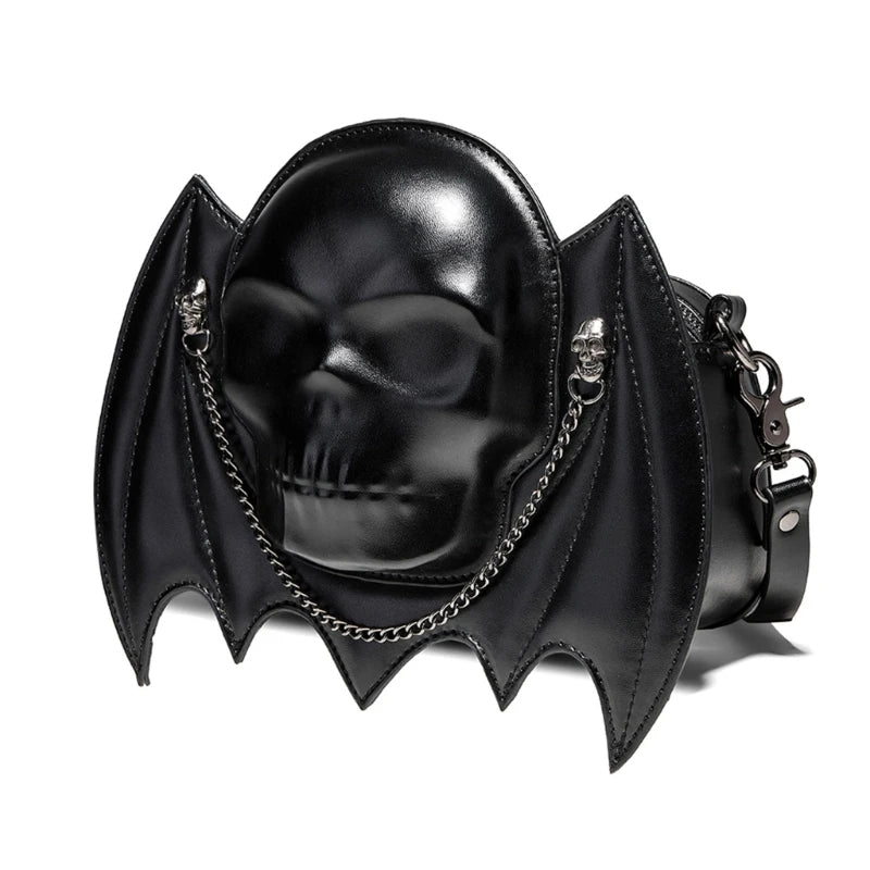 Alternative Fashion Skull Shaped Gothic Bat Wing Metal Chain Shoulder Bag Halloween
