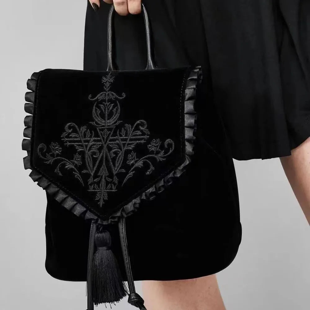 Witch Harajuku Magic Embroidery Velvet Gothic Punk Rock Backpack Bag Halloween Main image
