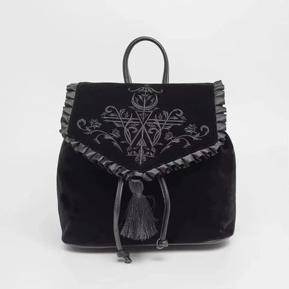 Witch Harajuku Magic Embroidery Velvet Gothic Punk Rock Backpack Bag Black / 28X11X30Cm Halloween