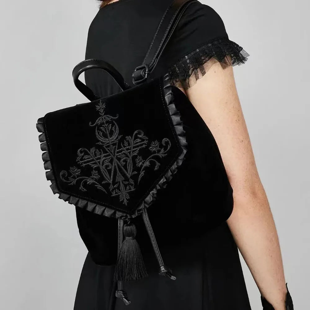 Witch Harajuku Magic Embroidery Velvet Gothic Punk Rock Backpack Bag Halloween