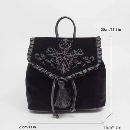 Witch Harajuku Magic Embroidery Velvet Gothic Punk Rock Backpack Bag Halloween