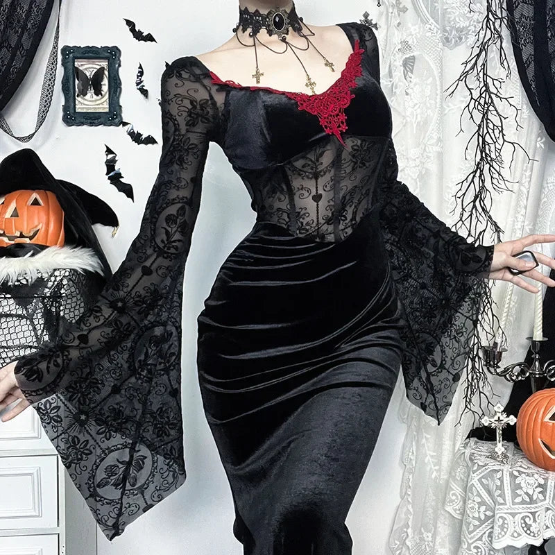 Fuzzy Fabric Vampire Style Maxi Dress