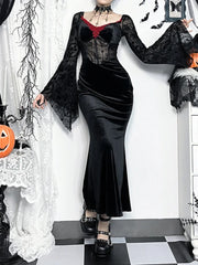 Fuzzy Fabric Vampire Style Maxi Dress