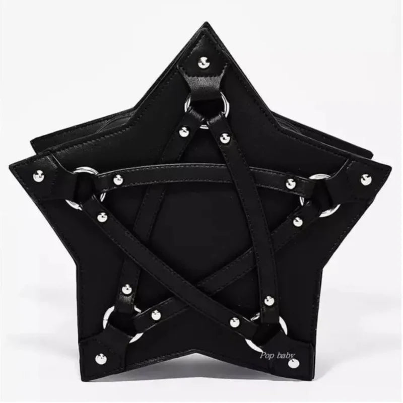 Black Gothic Pentagram Unisex Punk Designer Casual Retro Fashion Leather Bag Secondary image