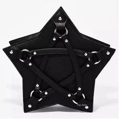 Black Gothic Pentagram Unisex Punk Designer Casual Retro Fashion Leather Bag Halloween