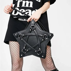 Black Gothic Pentagram Unisex Punk Designer Casual Retro Fashion Leather Bag Halloween