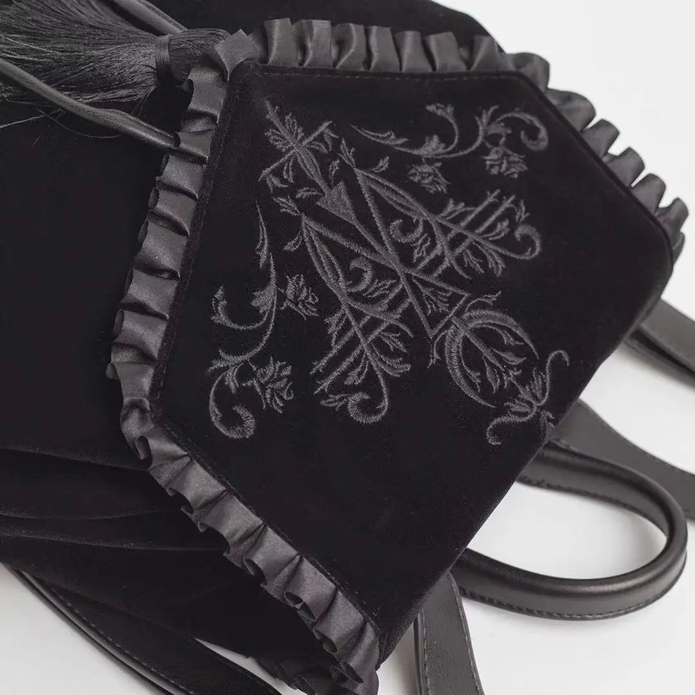 Black Gothic Velvet Witch Harajuku Magic Embroidery Dark Punk Rock Shoulder Bag Halloween