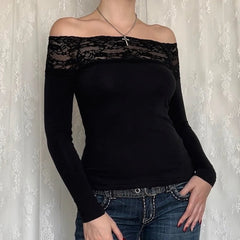 Lace Slash Neck Knit Top