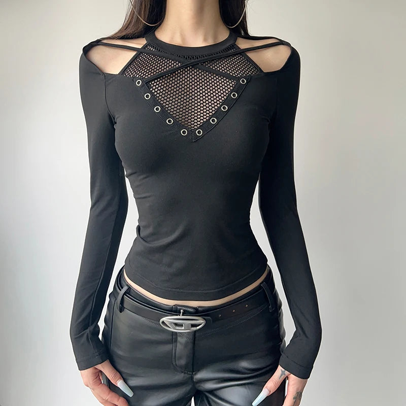 Fishnet Patchwork Knit Top Main image
