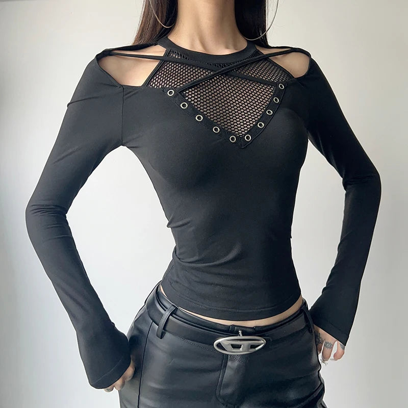 Fishnet Patchwork Knit Top Secondary image
