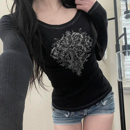 Gothic Print Knit Top