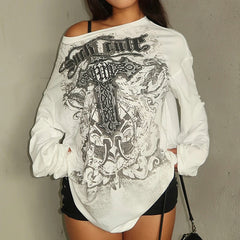 Gothic Print Oversized Knit Top