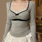 Bow Square Collar Knit Top