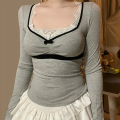 Bow Square Collar Knit Top