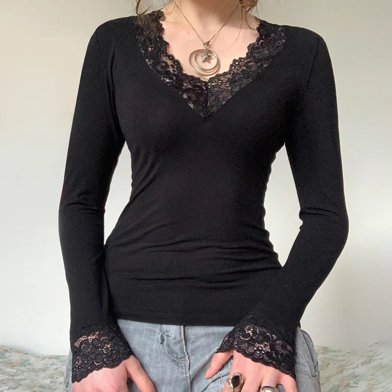 Lace V-neck Knit Top Main image