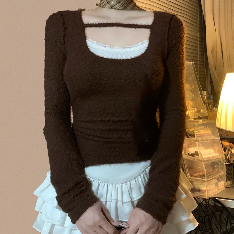 Furry Elastic Knit Top Secondary image