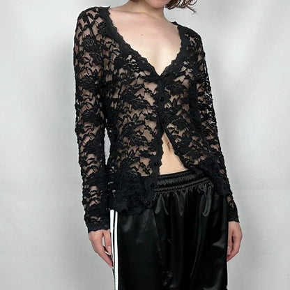 Sheer Button-up Knit Top