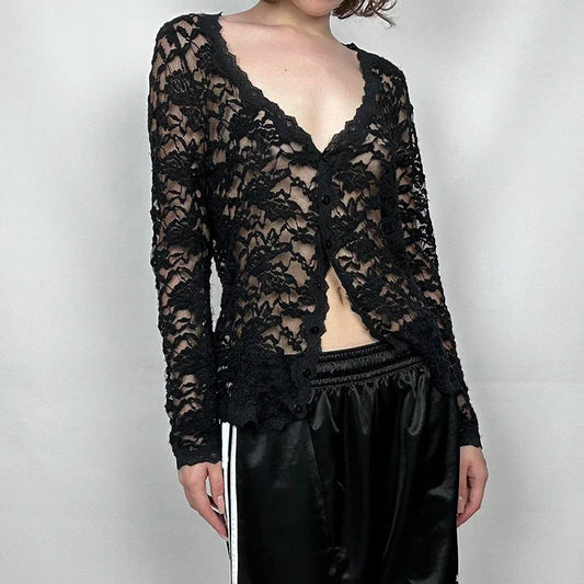 Sheer Button-up Knit Top