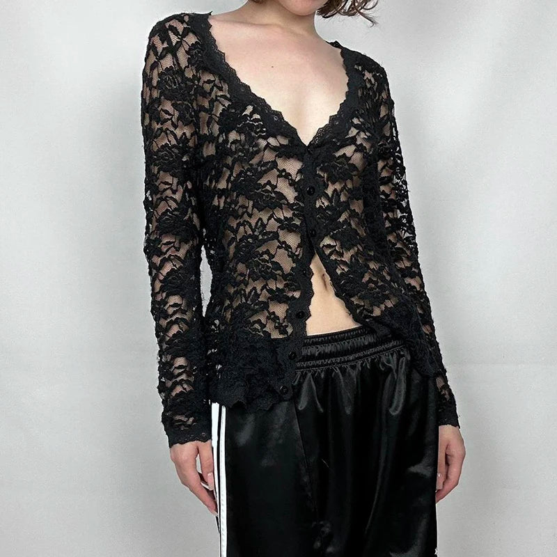 Sheer Button-up Knit Top Main image