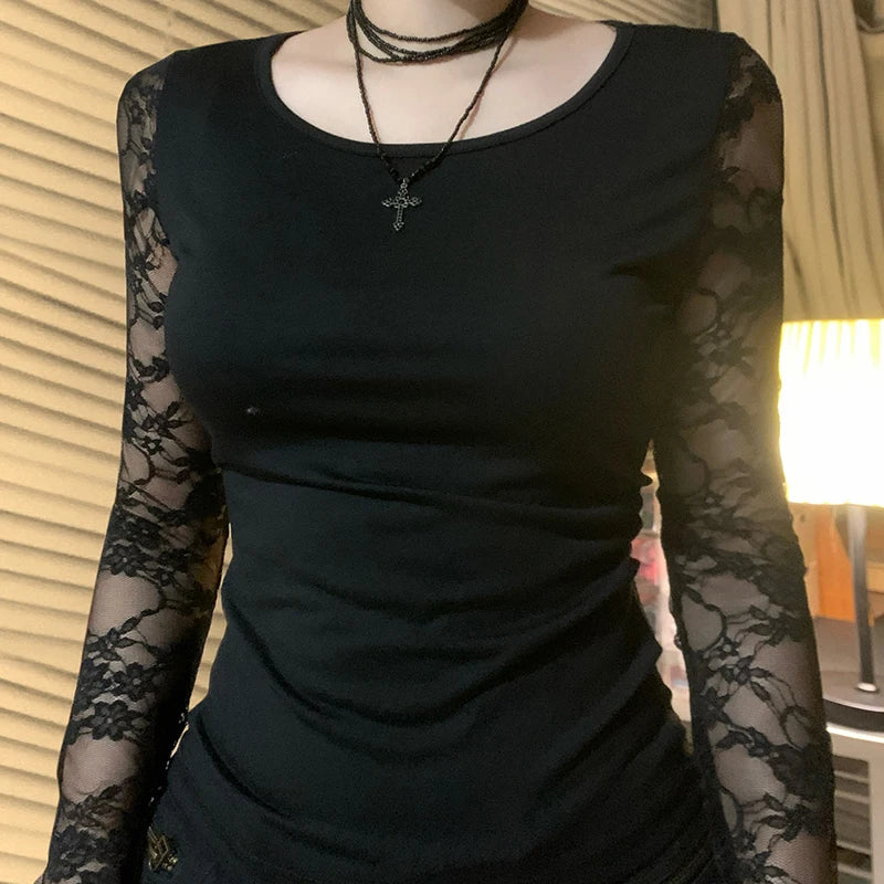 Sheer Lace Backless Knit Top Main image
