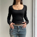 Lace Stitched Knit Top
