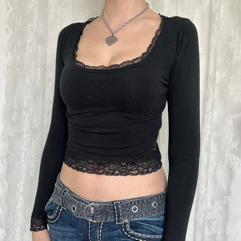 Lace Stitched Knit Top Main image
