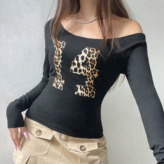Leopard Off-shoulder Knit Top