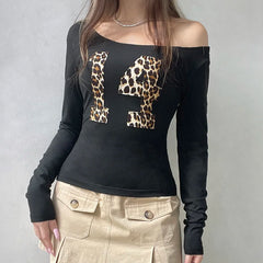 Leopard Off-shoulder Knit Top