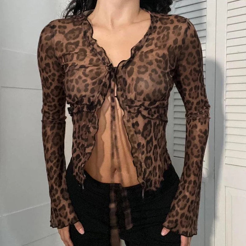 Leopard Mesh Knit Top Main image