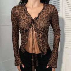 Leopard Mesh Knit Top
