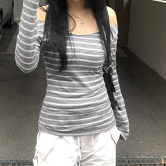 Striped O-neck Knit Top