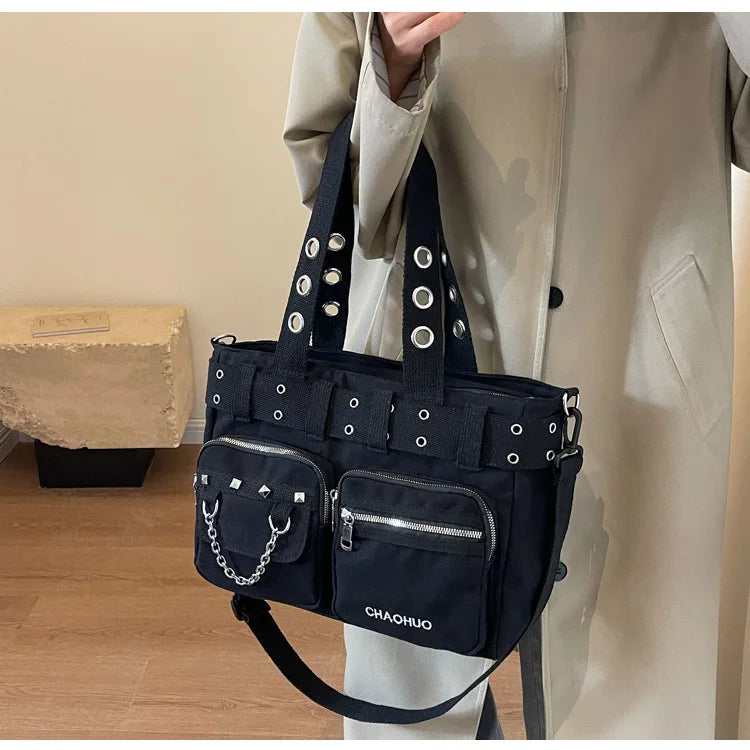 Gothic Punk Rock Black Pu Leather Hollow Out Pentagram Dark Cosplay Bag Halloween