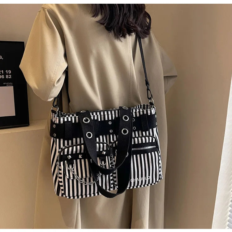 Gothic Punk Rock Black Pu Leather Hollow Out Pentagram Dark Cosplay Bag Halloween