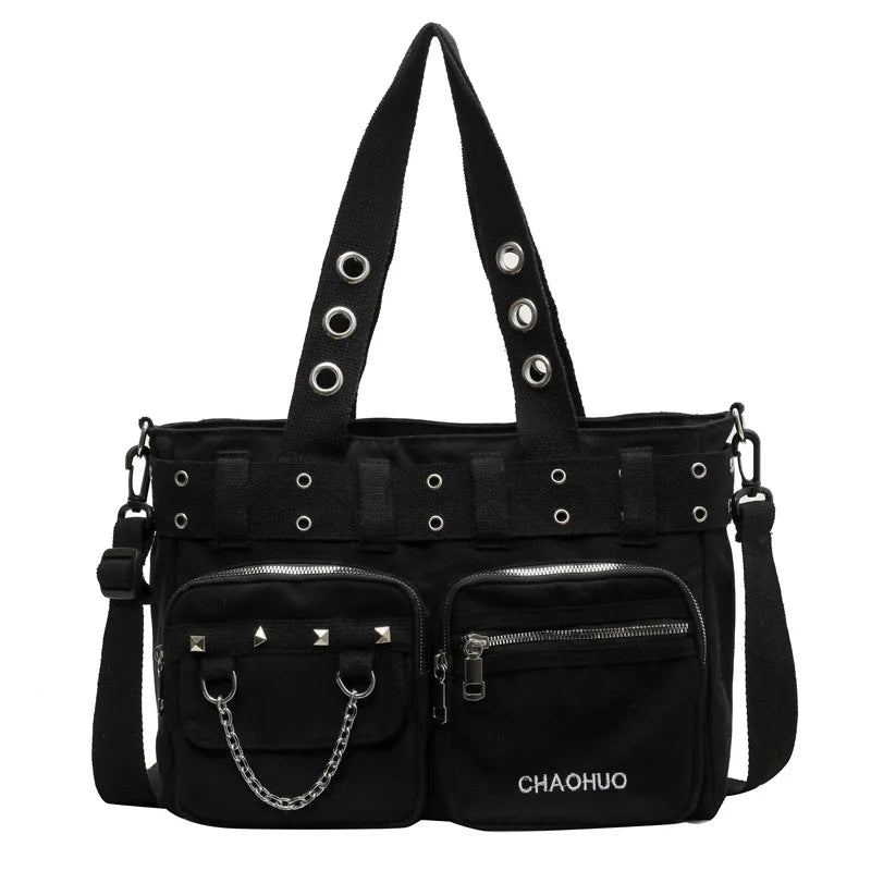 Gothic Punk Rock Black Pu Leather Hollow Out Pentagram Dark Cosplay Bag / (30Cm Halloween