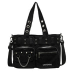 Gothic Punk Rock Black Pu Leather Hollow Out Pentagram Dark Cosplay Bag / (30Cm Halloween
