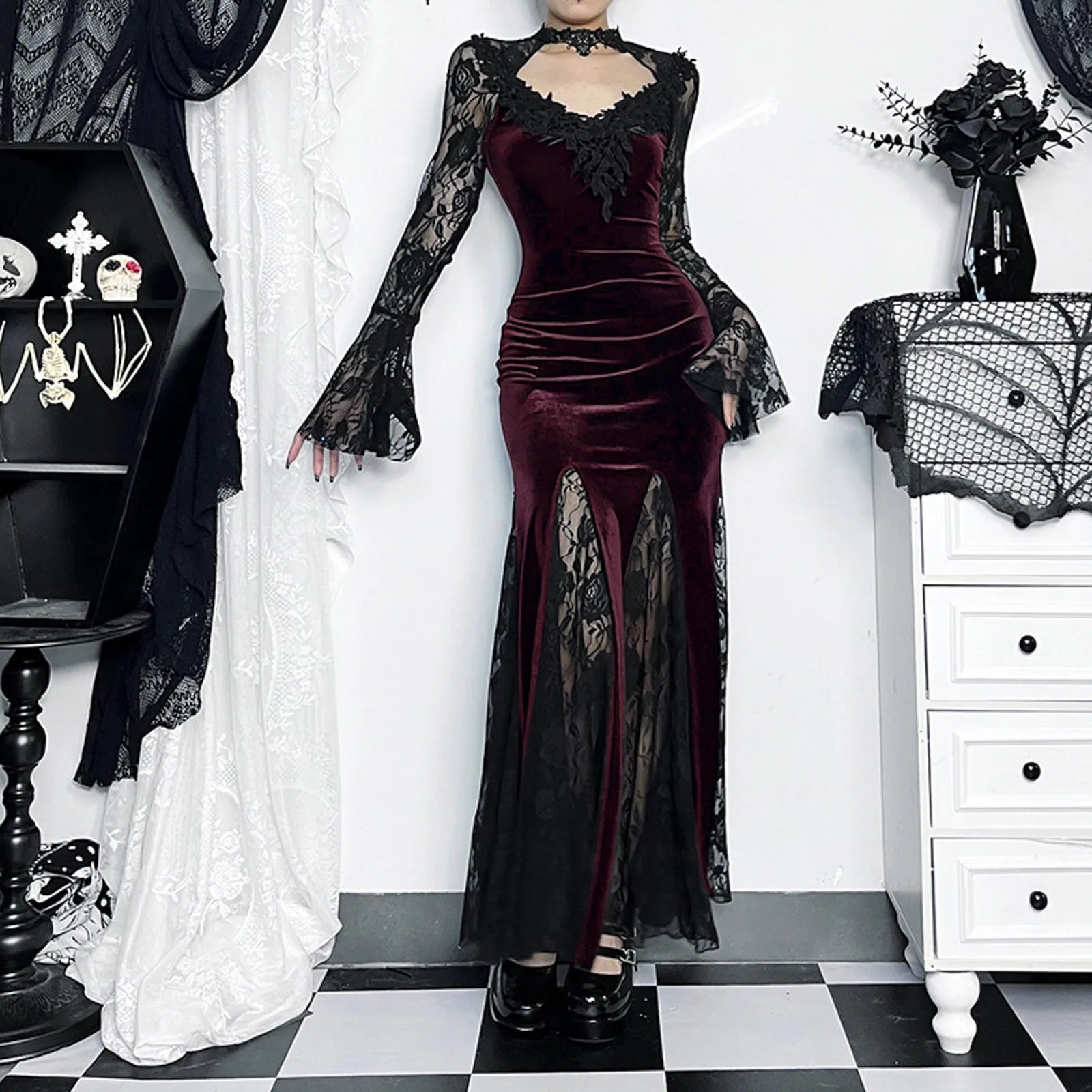 Gothic Plaid Formal Mini Maxi Dress