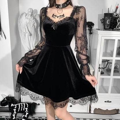 Black Lace Trim Mini Dress