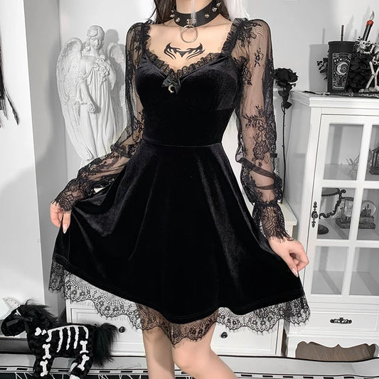 Black Lace Trim Mini Dress