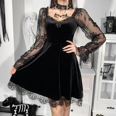 Black Lace Trim Mini Dress