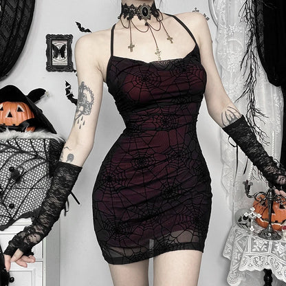 Spider Web Suspender Mini Dress