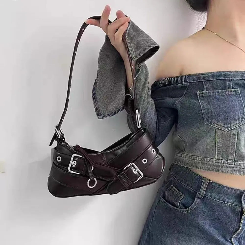 Goth Y2K Black Punk Rivet Chain School Pu Leather Skeleton Fashion Women Backpack Bag Halloween Main image