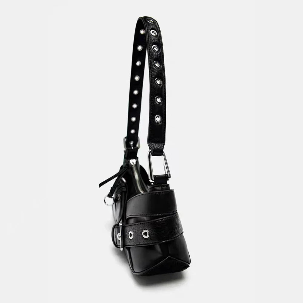 Goth Y2K Black Punk Rivet Chain School Pu Leather Skeleton Fashion Women Backpack Bag Halloween