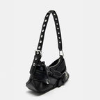 Goth Y2K Black Punk Rivet Chain School Pu Leather Skeleton Fashion Women Backpack Bag Halloween