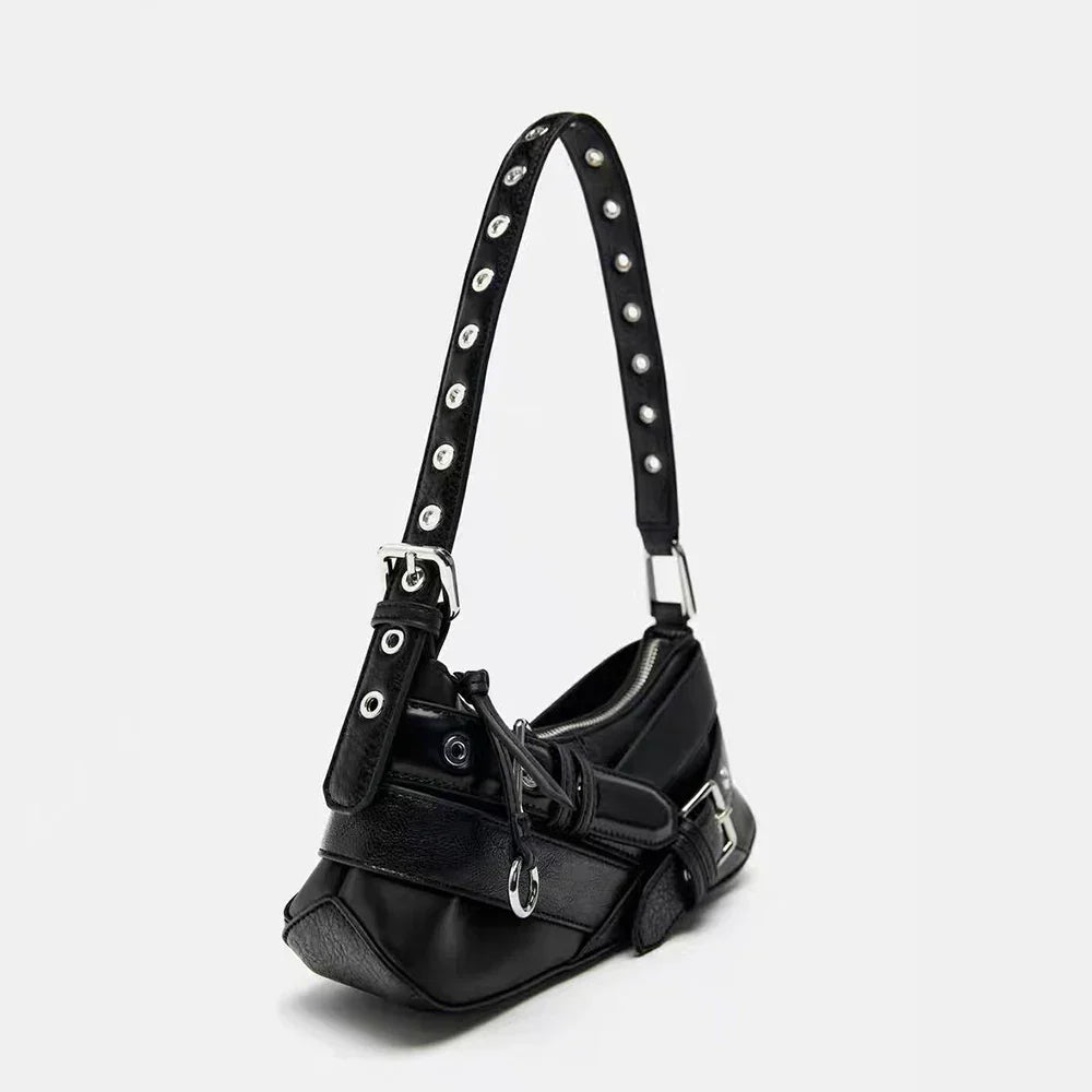 Goth Y2K Black Punk Rivet Chain School Pu Leather Skeleton Fashion Women Backpack Bag Halloween