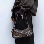Goth Y2K Black Punk Rivet Chain School Pu Leather Skeleton Fashion Women Backpack Bag Halloween