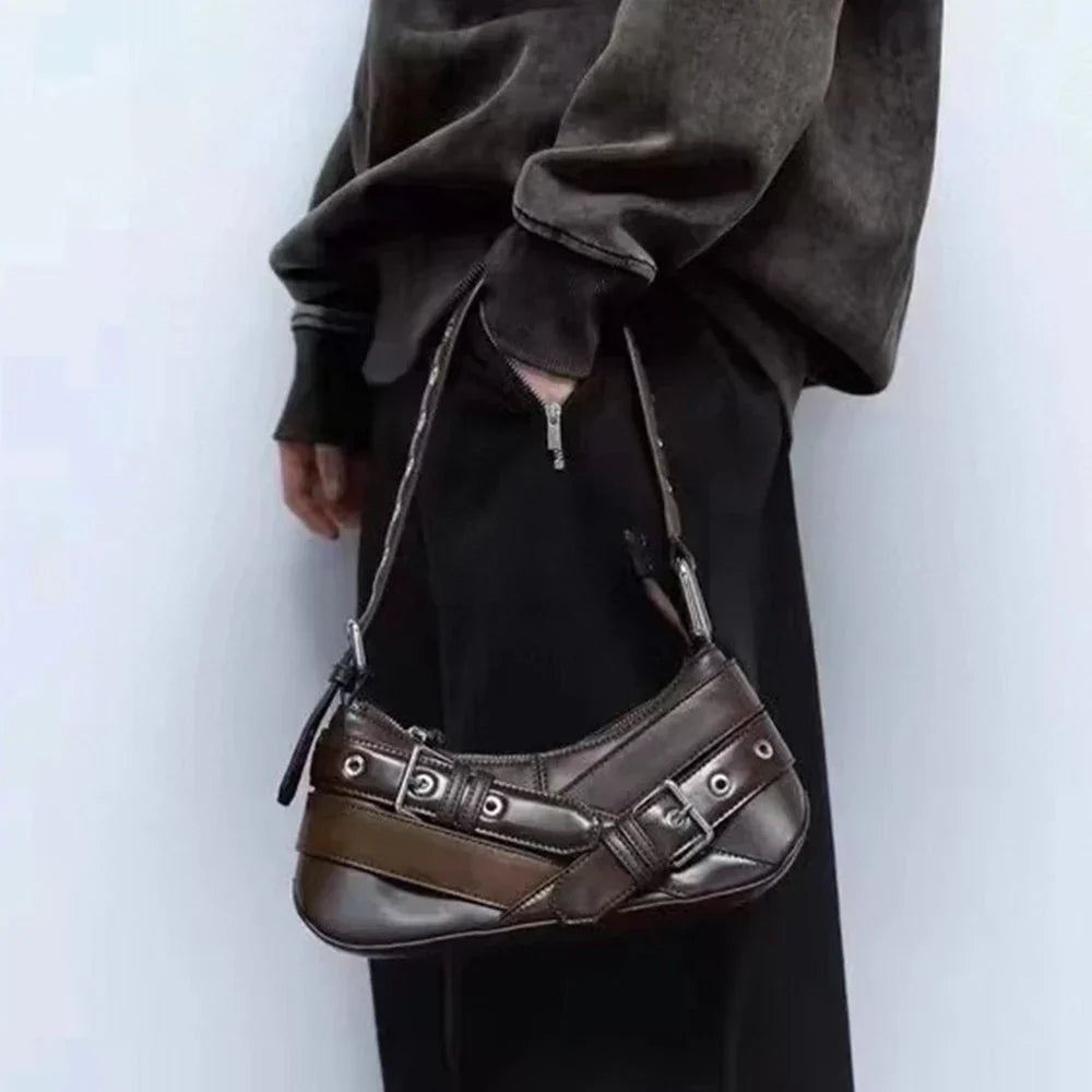 Goth Y2K Black Punk Rivet Chain School Pu Leather Skeleton Fashion Women Backpack Bag Halloween