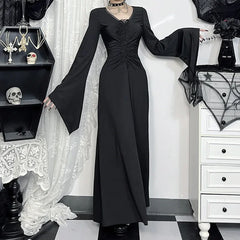 Flared Sleeve Witch V-Neck Maxi Dress